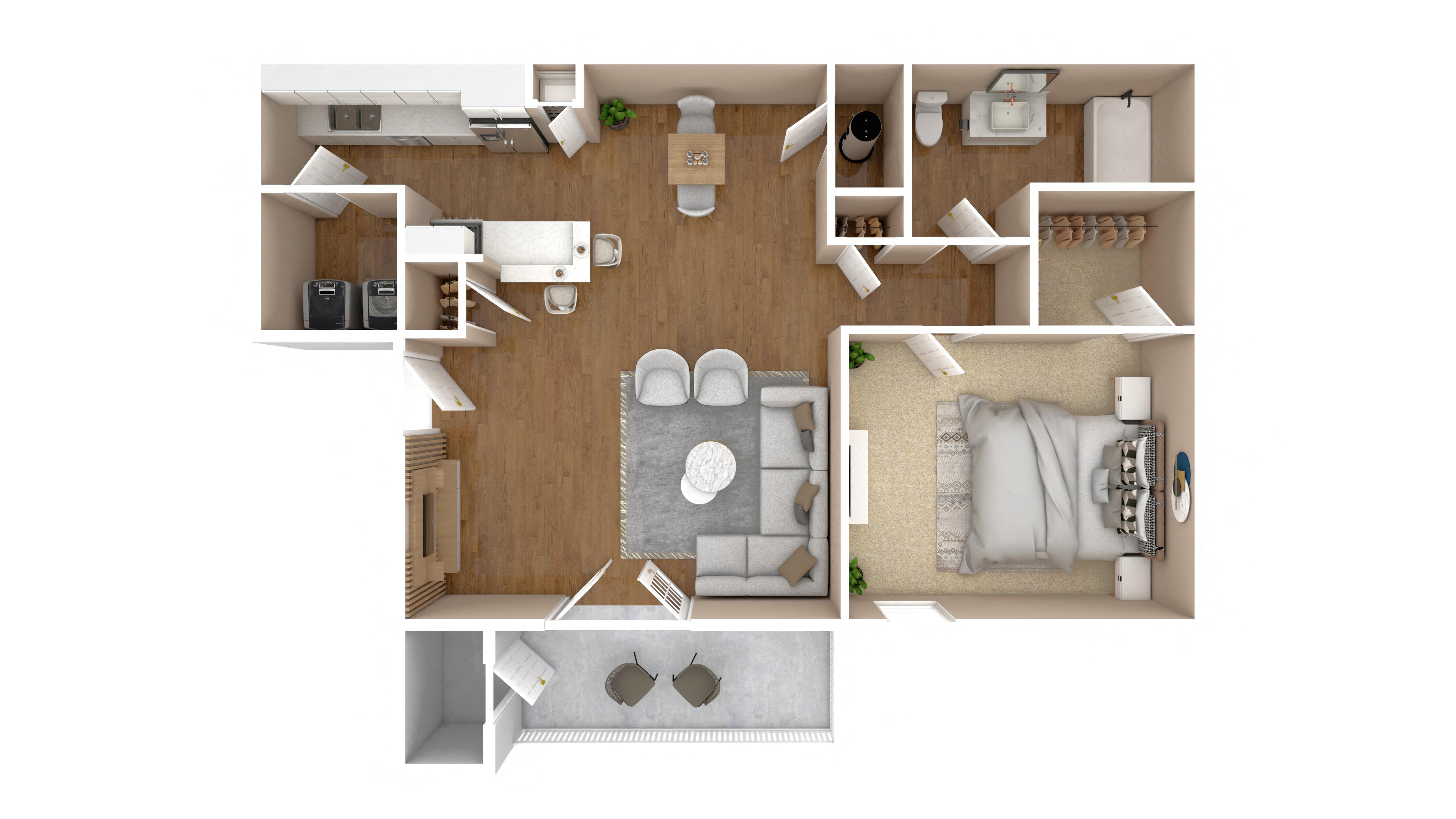Floor plan for 1 bed, 1 bath, 860 sqft